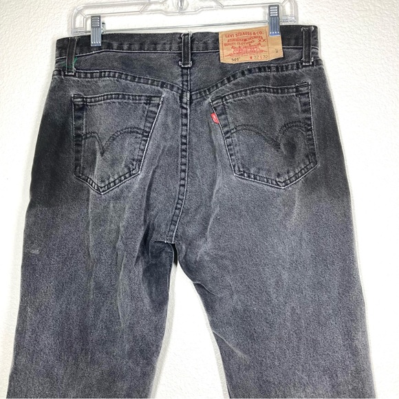 Levi's 501 Washed Baggy Black Distressed Cutt Of Hem 32 High Rise Button Fly - Picture 14 of 16